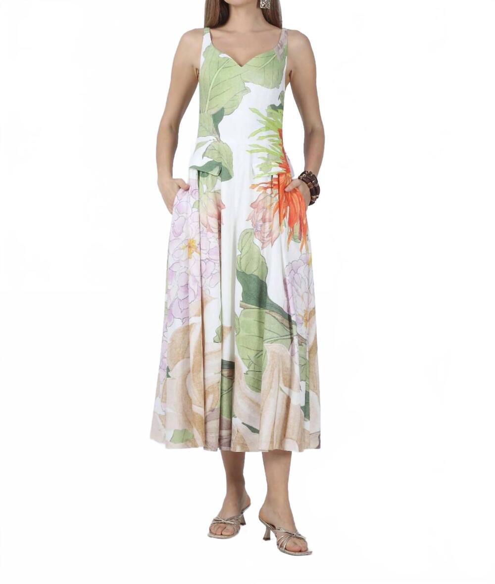 NEW AYLAYA laila printed v-neck midi dress in tropical